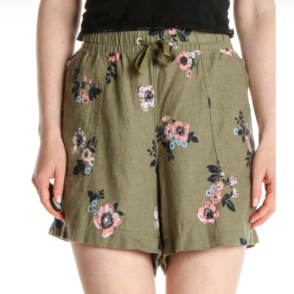 NWT Nautica Linen Blend Shorts Green Floral Large